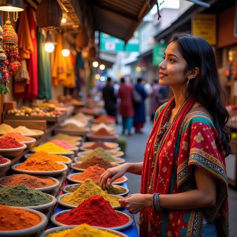 Woman exploring a bustling local market in India