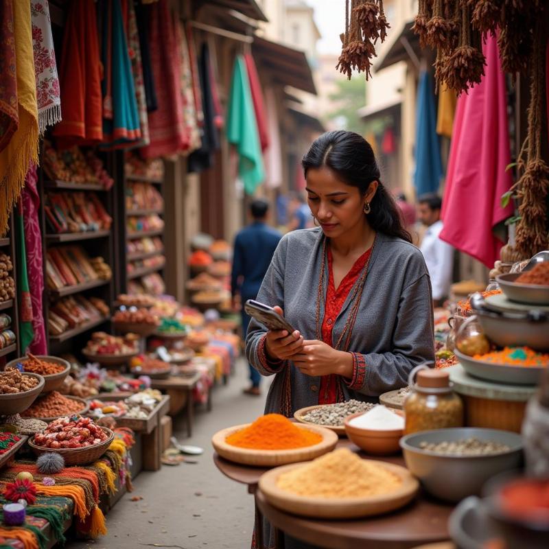 Woman exploring a local market in India