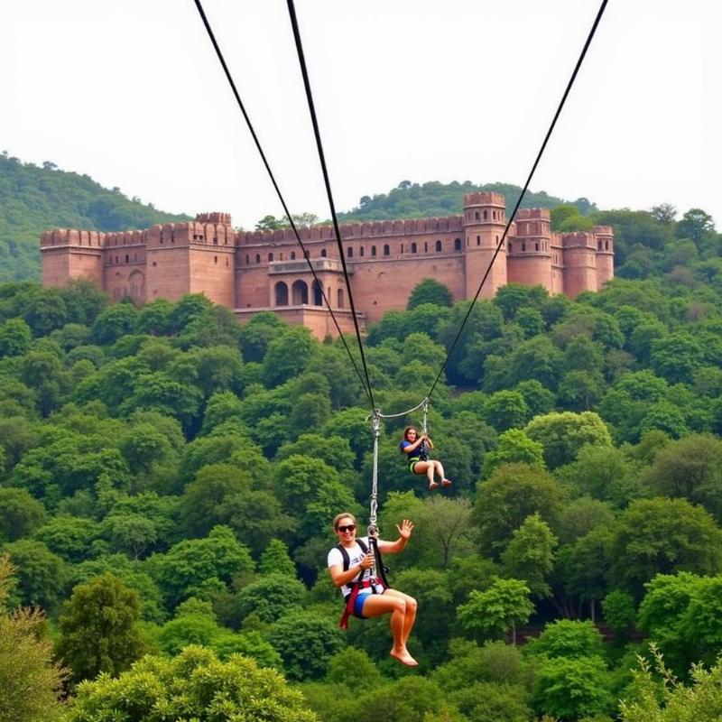 Ziplining adventure at Nehrugarh Biological Park in Jaipur