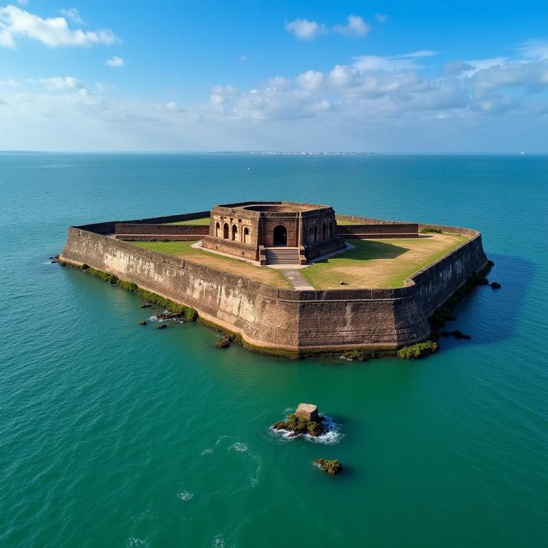 Aerial view of Kolaba Fort, Alibaug, surrounded by the sea