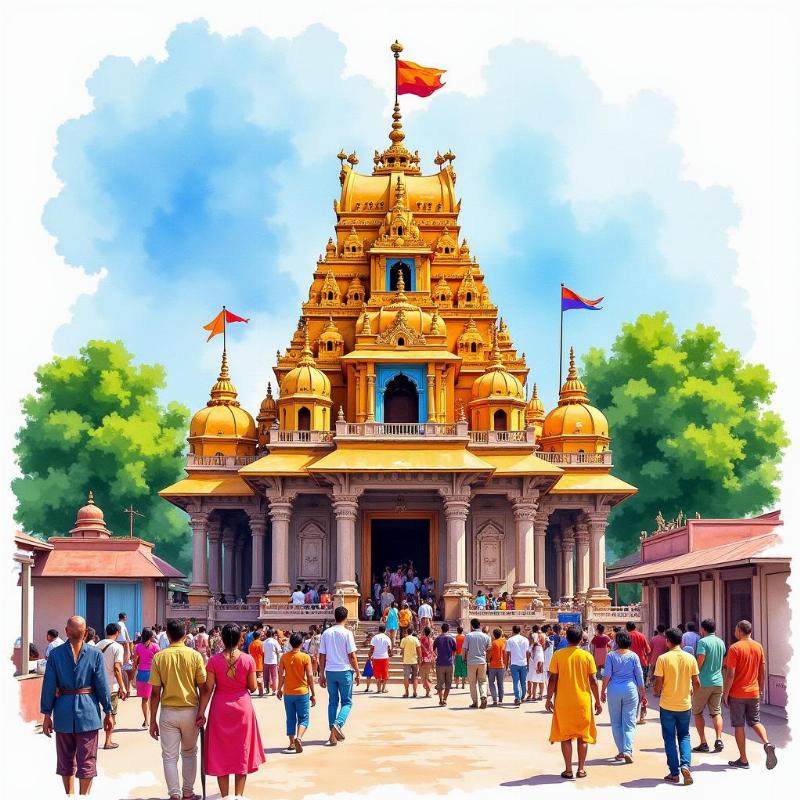 Hindu Temple Watercolor Painting Sketch