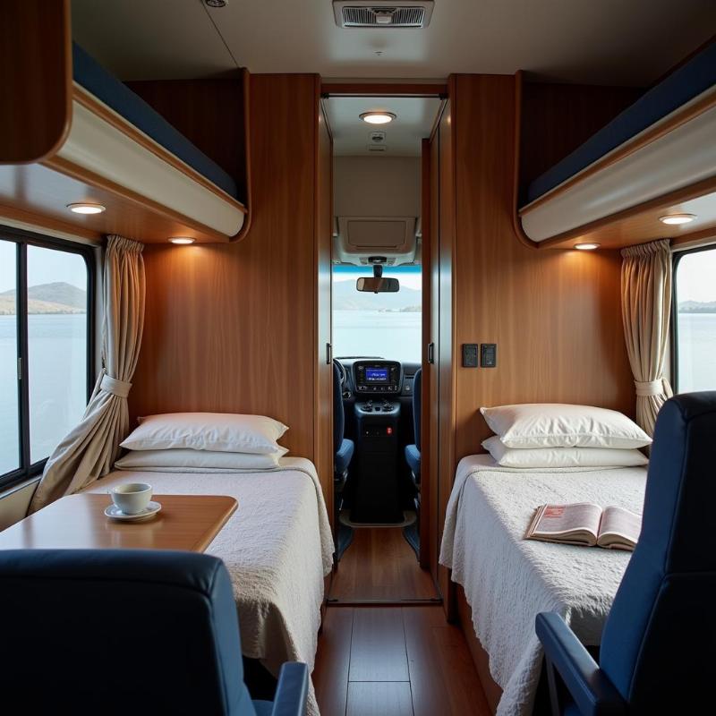 Interior of a Bharat Benz sleeper class bus