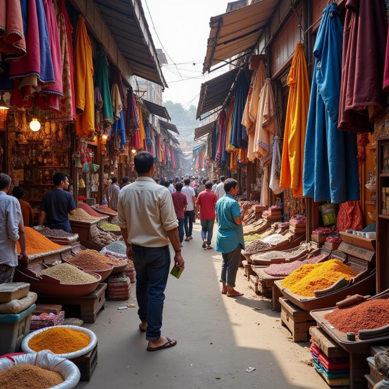 Vibrant scene of Bharuch local market with vendors and shoppers