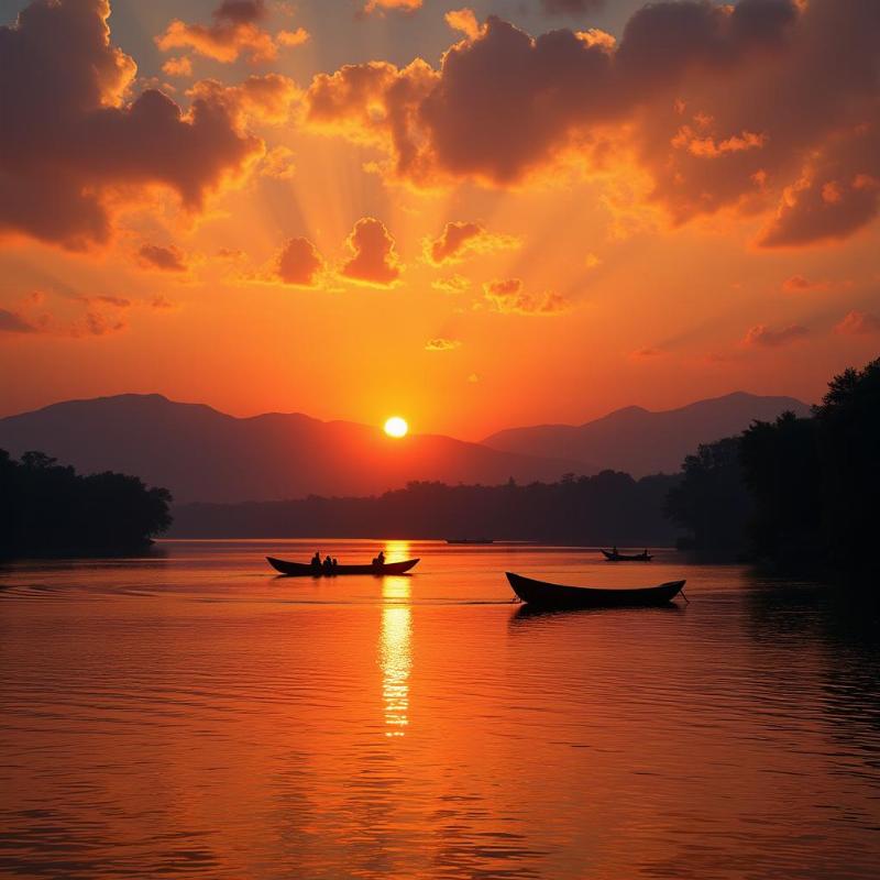 Boat ride on Bhimtal Lake at sunset