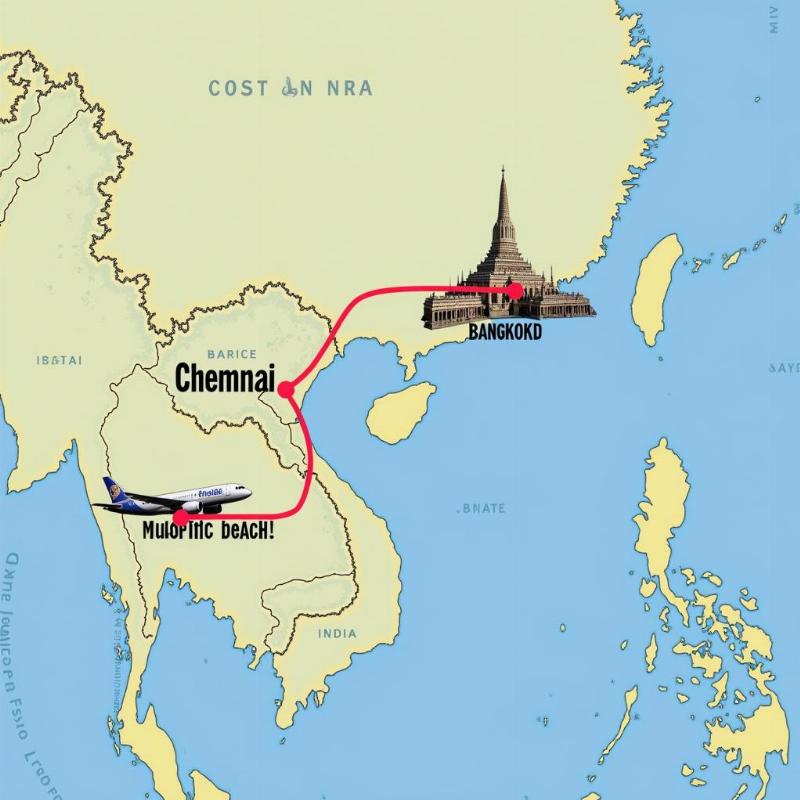 Chennai to Thailand Flight Route