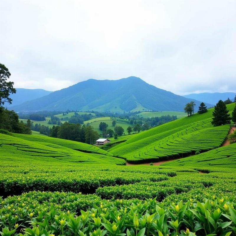 Scenic view of a tea plantation in Coonoor with rolling hills in the background.