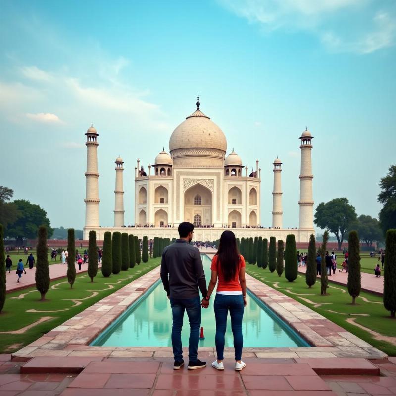 Couple exploring Taj Mahal