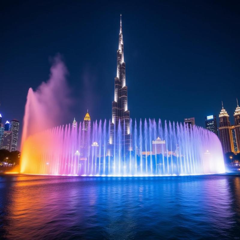 Dubai Fountain with Burj Khalifa in the Background