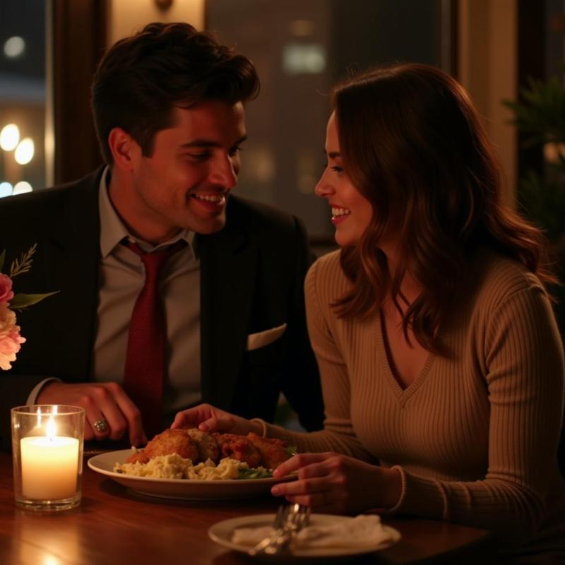 Couple enjoying dinner at a restaurant in Gandhinagar