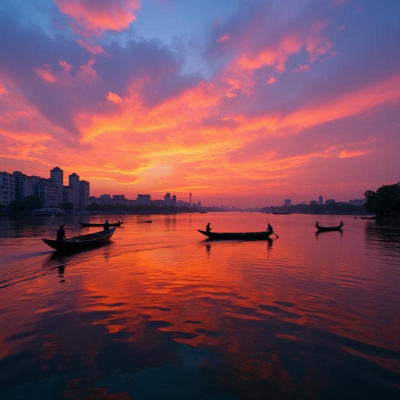 Sunset view of Brahmaputra River in Guwahati