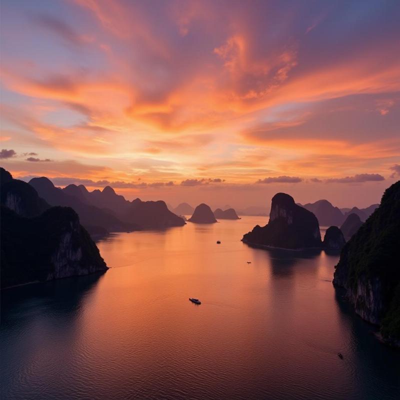 Ha Long Bay Limestone Karsts at Sunset