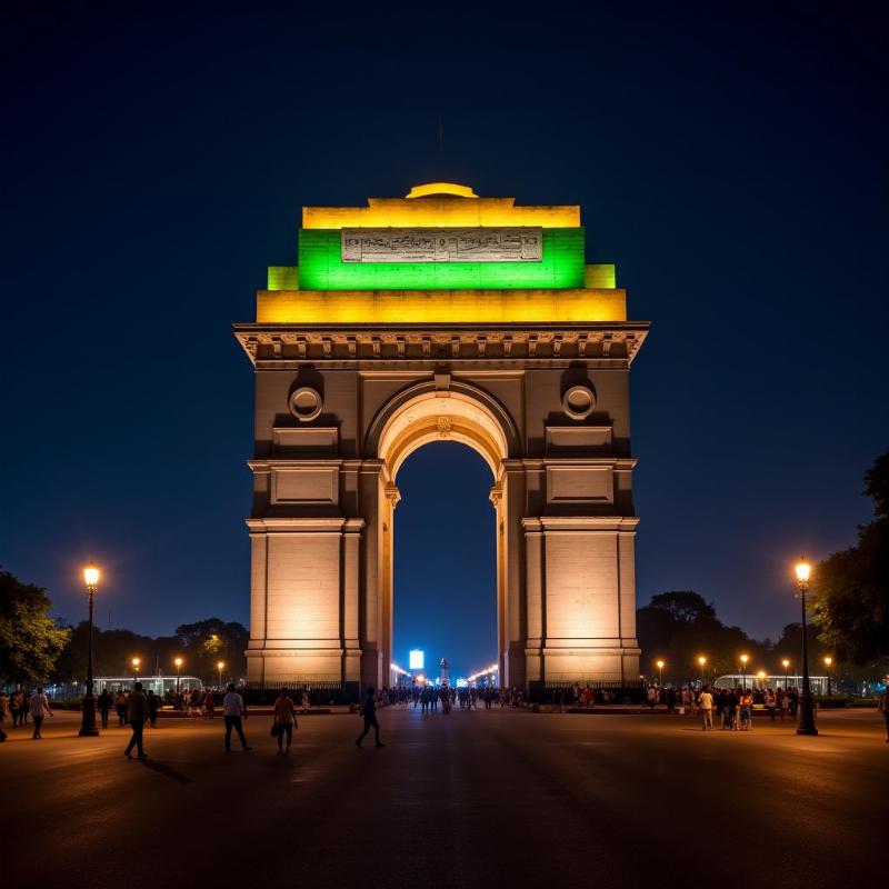 India Gate illuminated at night