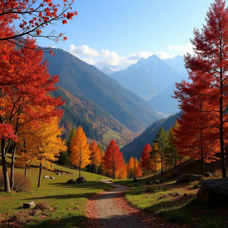 Kashmir Valley in September with vibrant autumn colors