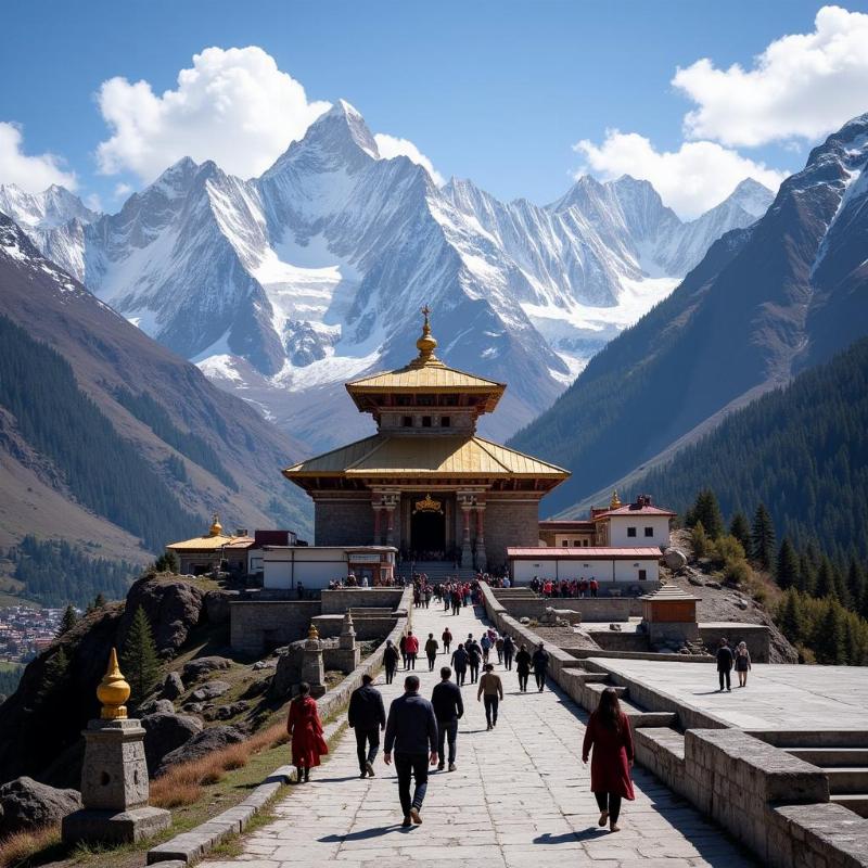 Kedarnath Temple in July: Pilgrims visiting the holy shrine