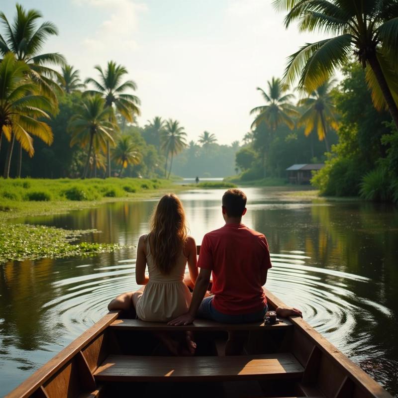 Couple Enjoying Boat Ride in Kerala Backwaters with Khapreshwar Travels