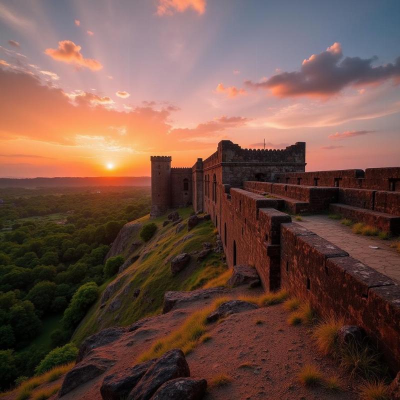 Panoramic view of Koppal Fort at sunset