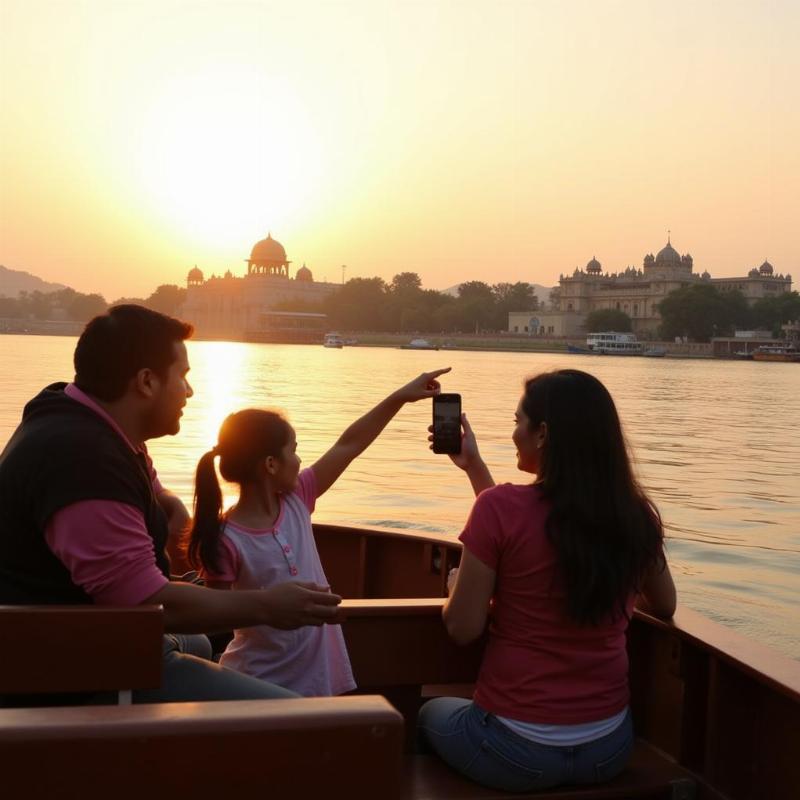 Family enjoying a boat ride on Lake Pichola