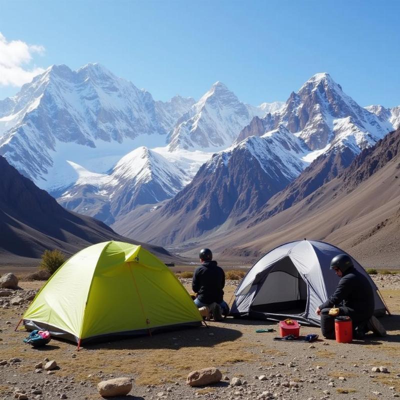 Bikers setting up camp in Leh Ladakh