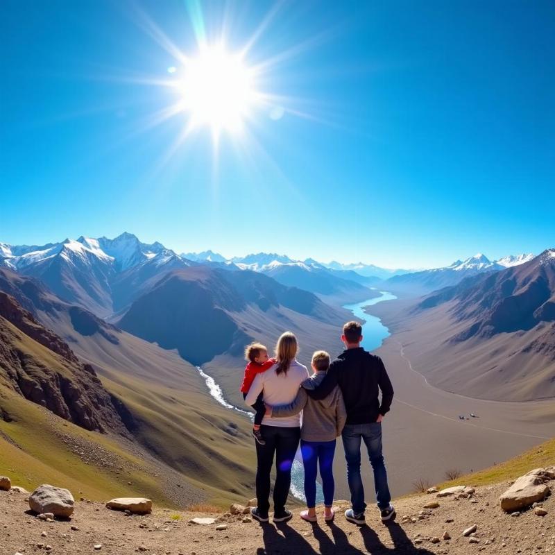 Family enjoying the scenic beauty of Leh Ladakh during summer