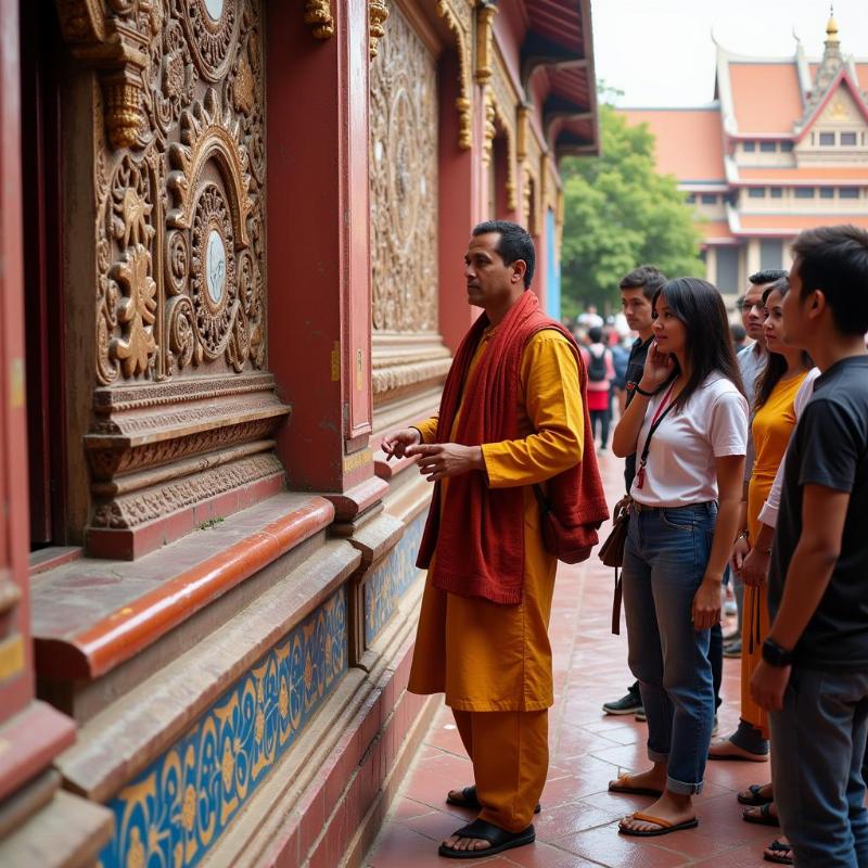 Local guide explaining the history of a Trivandrum temple