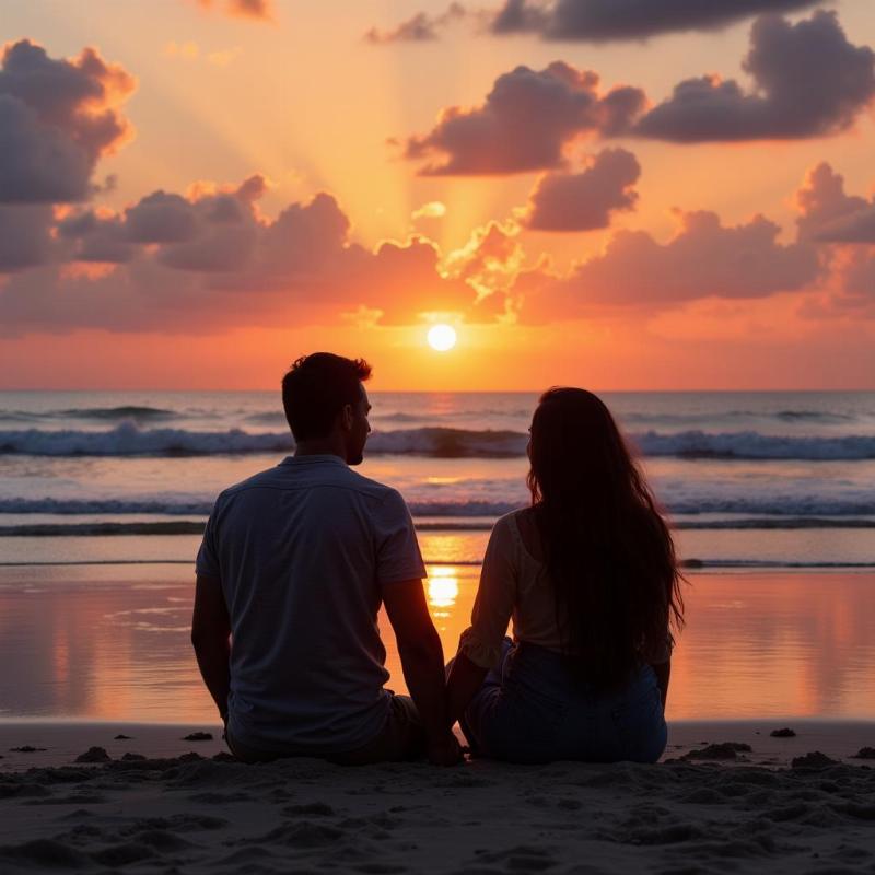 Couple enjoying sunset at Mahabalipuram Beach