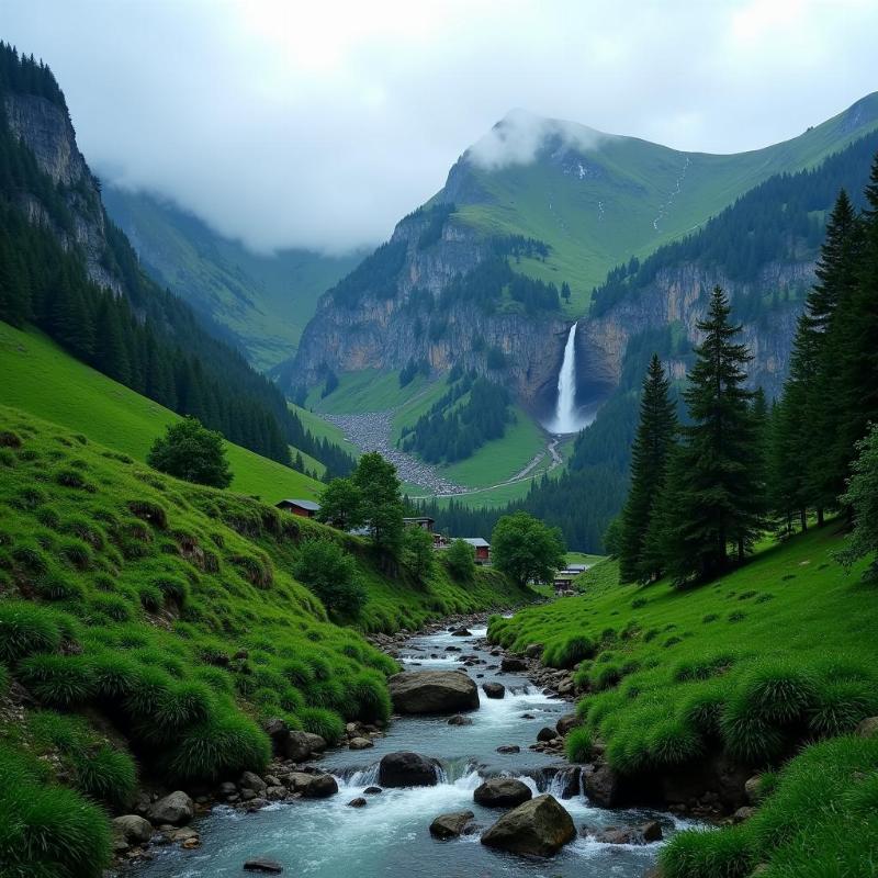 Lush green Manali during monsoon season