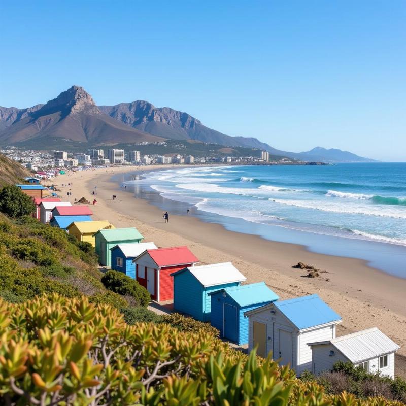 Muizenberg beach huts surfing