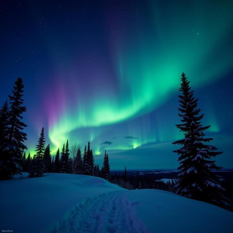 Northern Lights dancing across the Lapland winter sky