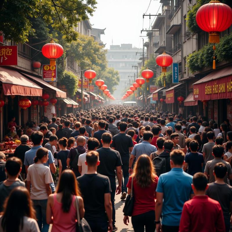 Crowds in Hanoi during Tet Holiday