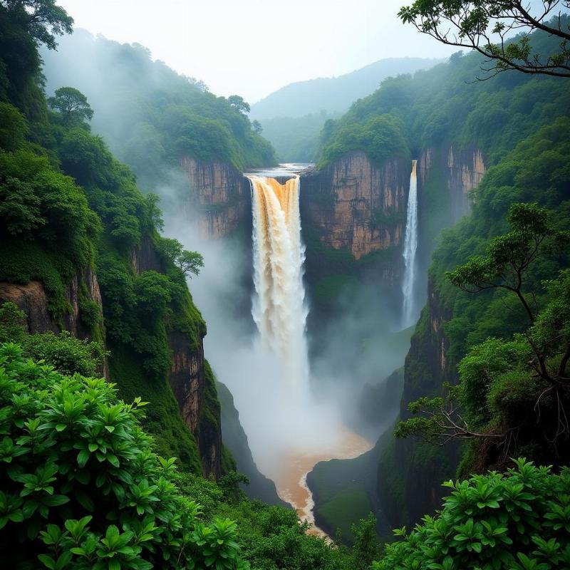 Pachmarhi waterfall during monsoon season