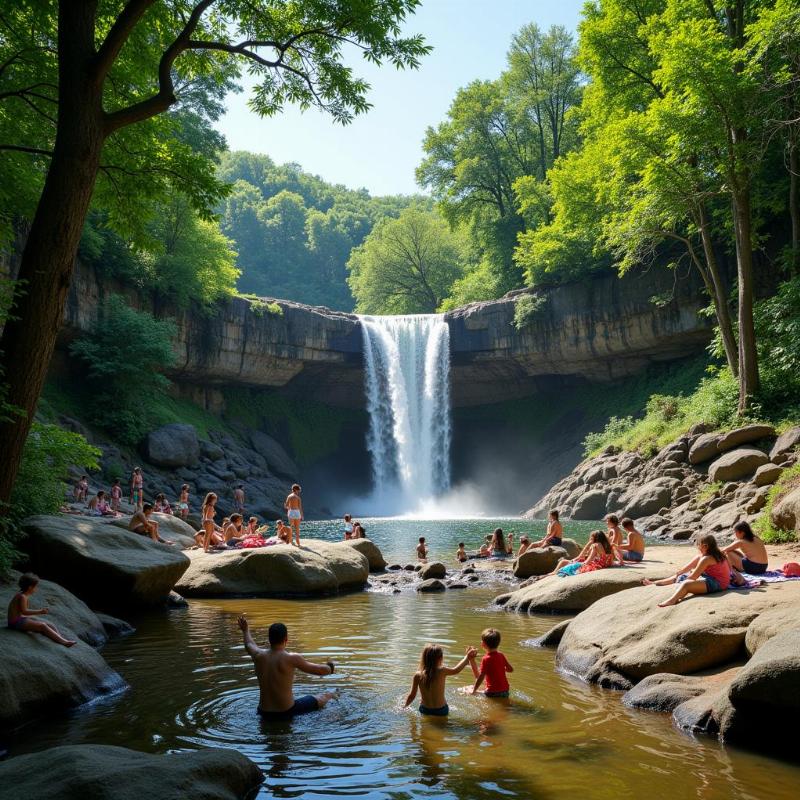 Pandavkada Falls: Family enjoying a picnic near the cascading waterfall