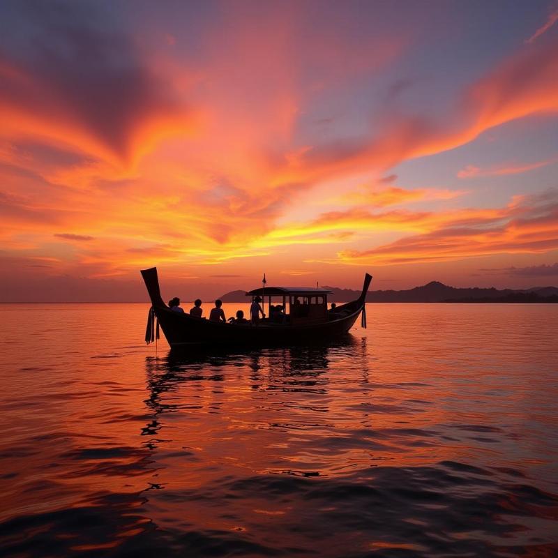 Phuket Krabi Tour: Sunset view from a traditional longtail boat.