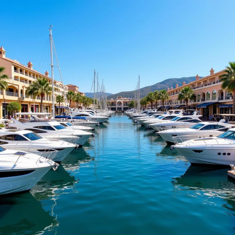 Luxury yachts docked at Puerto Banus marina in Marbella.