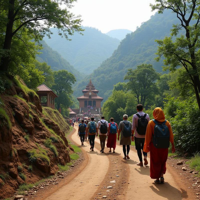 Devotees Trekking to Purnagiri Temple