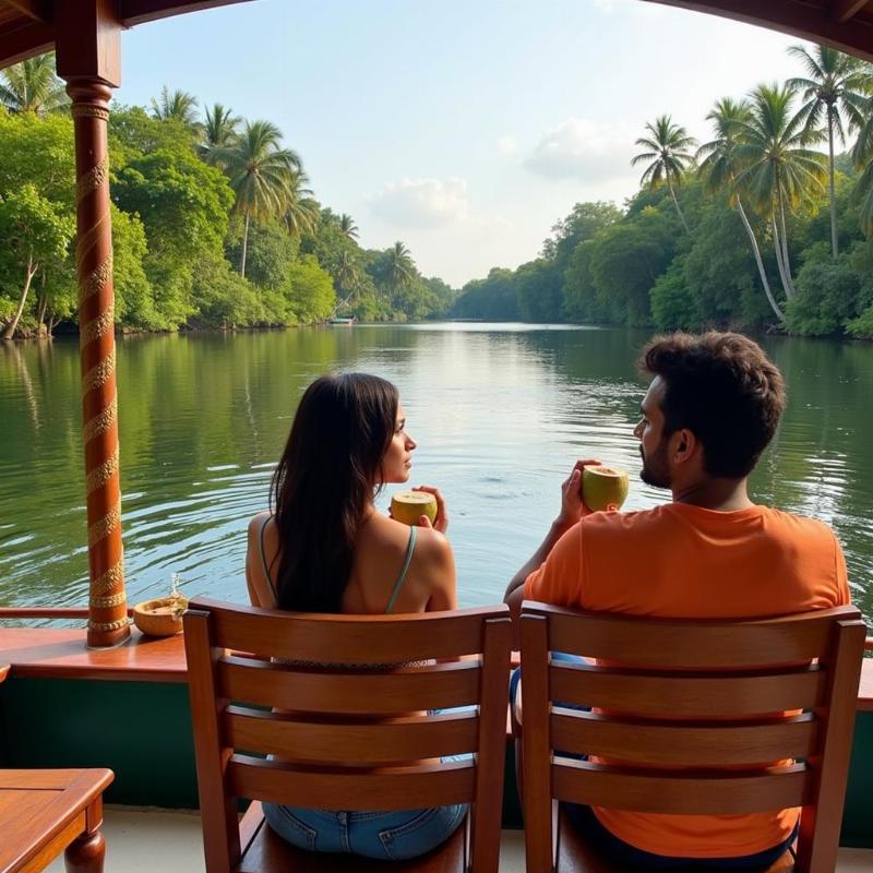 Romantic houseboat on the Kerala backwaters during a honeymoon in November