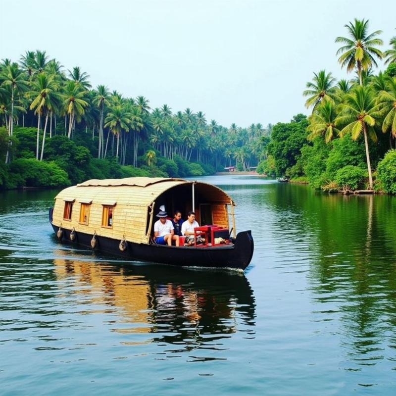 Saksham Tour and Travels: Tourists enjoying a houseboat ride on the Kerala backwaters.