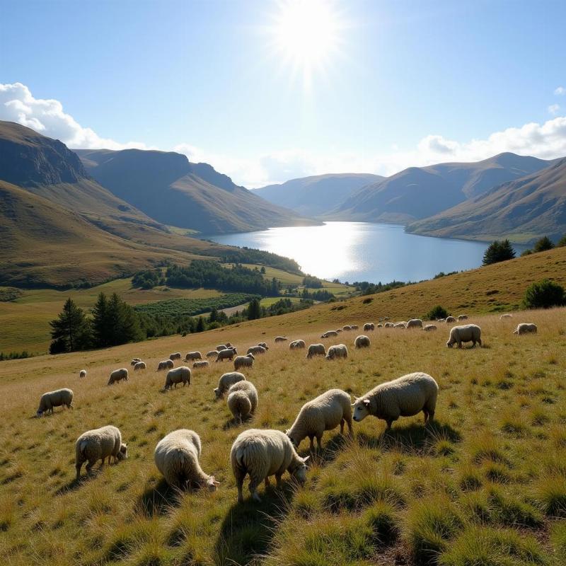 Scottish Highlands Landscape with Sheep