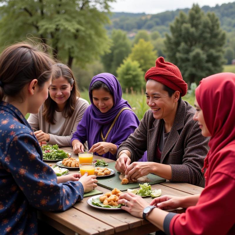 Tourists interacting with locals in a village in India