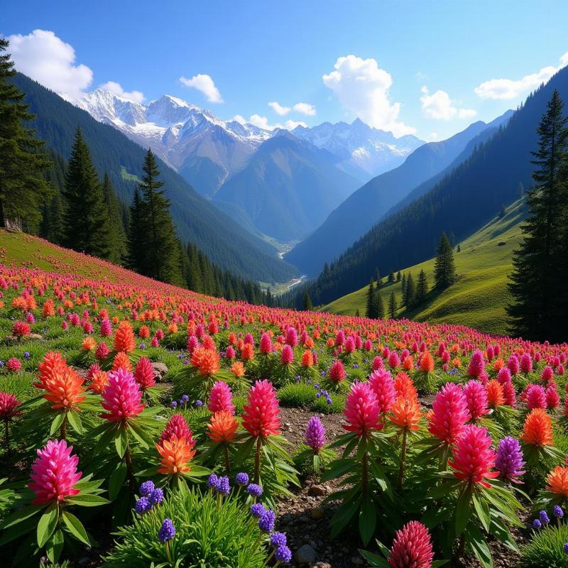 Colorful rhododendrons in Yumthang Valley, Sikkim