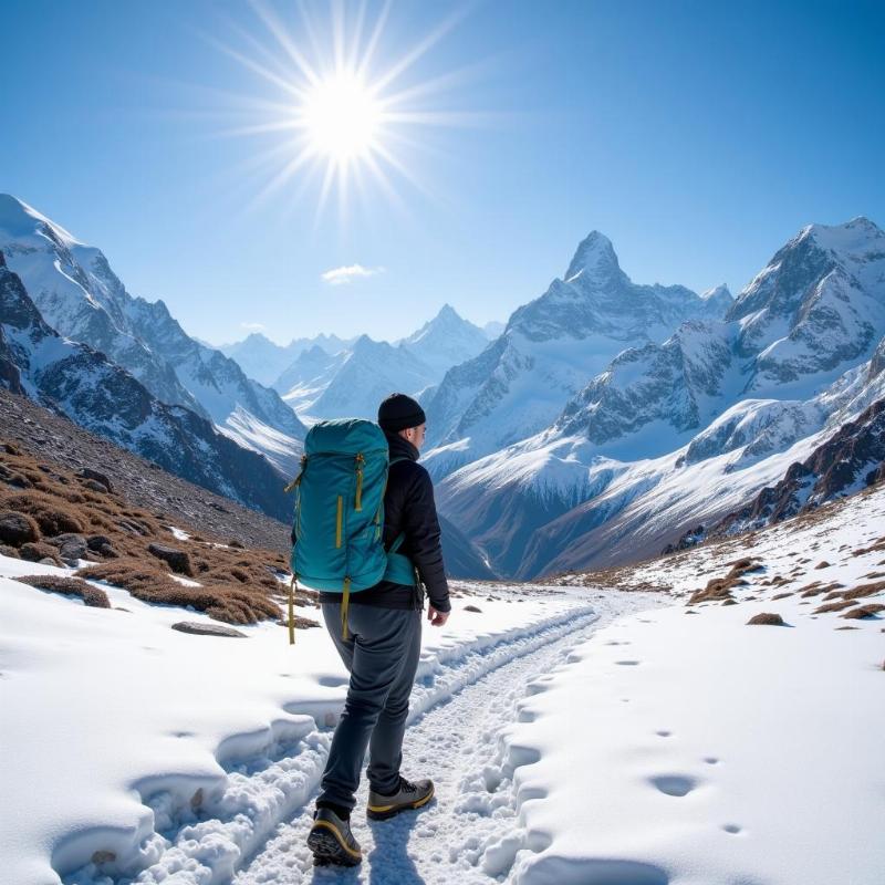 Solo traveler trekking in the Himalayas