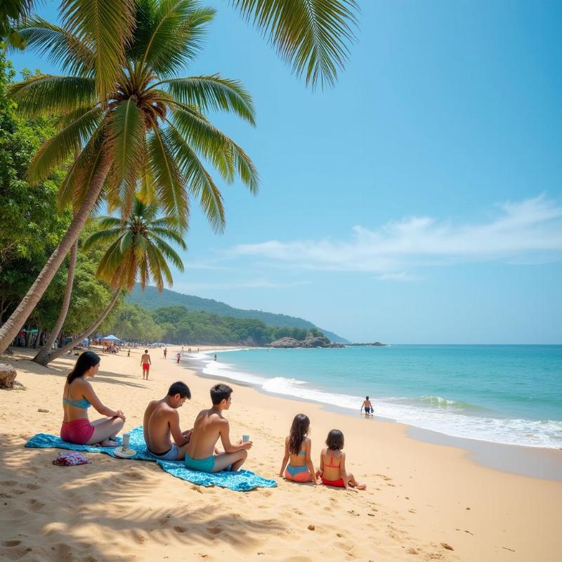 Family relaxing on a serene beach in South Goa