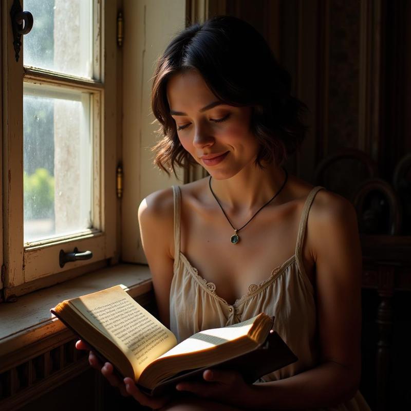 Woman reading an old book