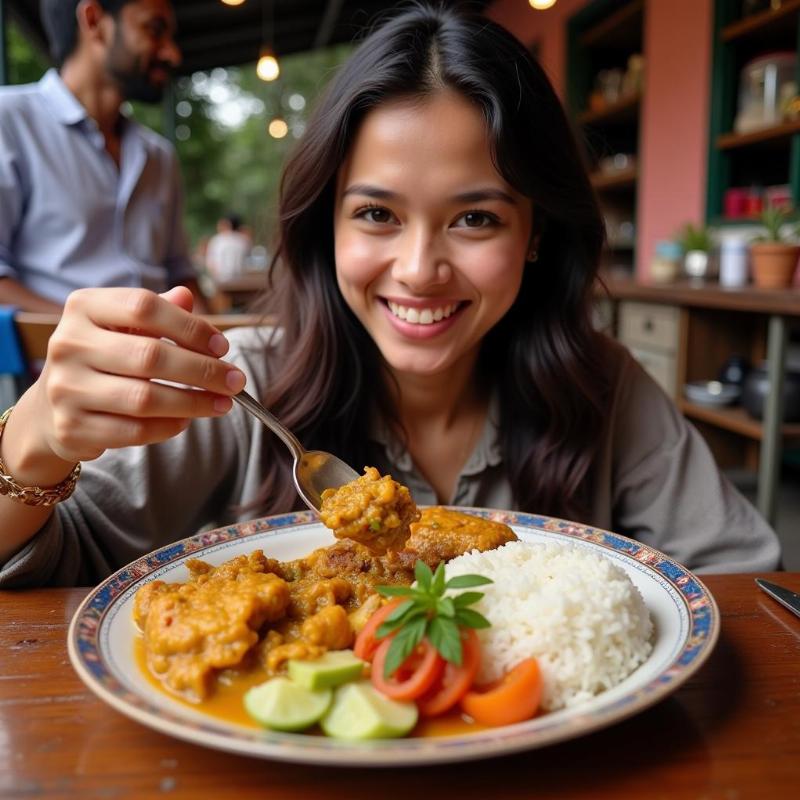 Tourist Enjoying Local Bengali Food