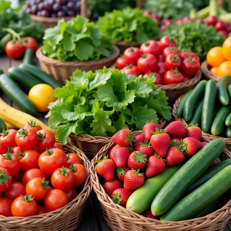 Fresh fruits and vegetables at a farm