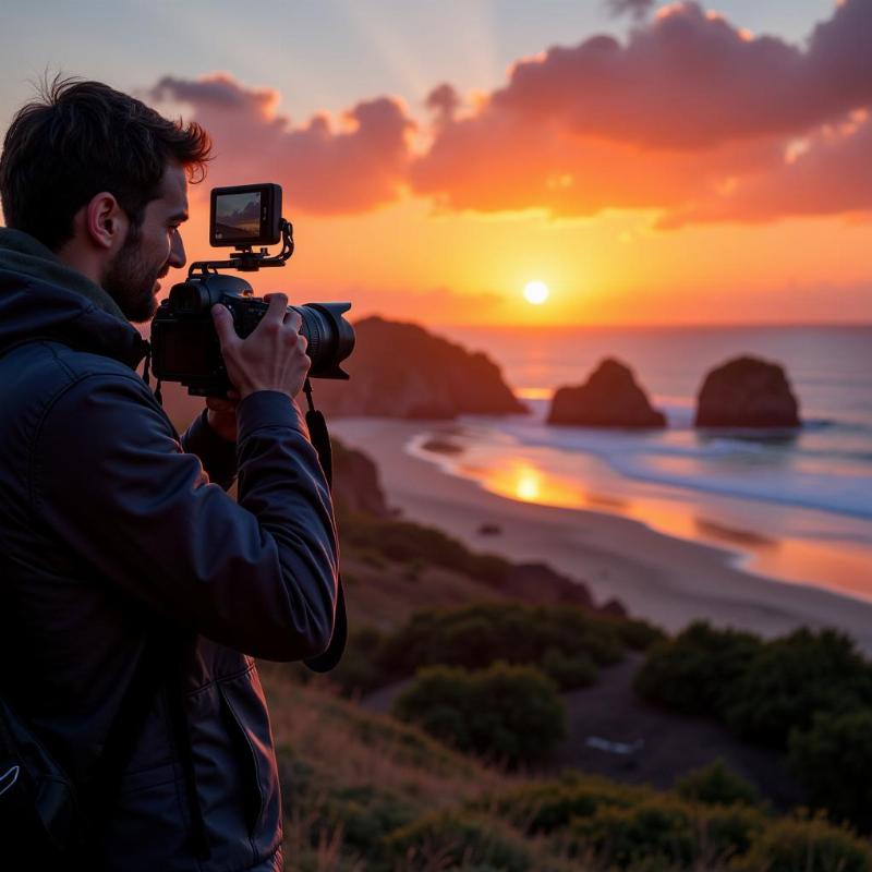 Travel journalist taking photos