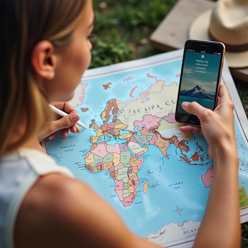 Traveler Planning Itinerary with Map