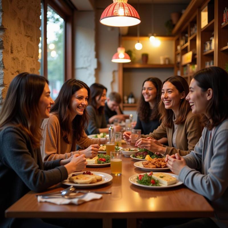 Travelers enjoying a meal together