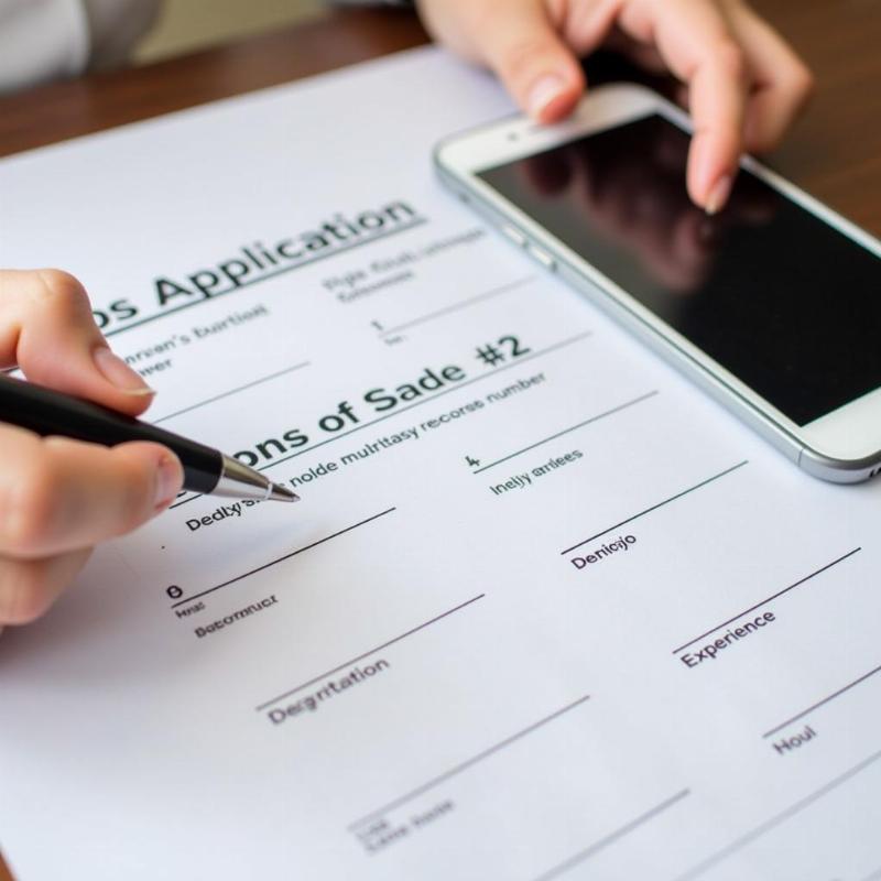 A person filling out a job application for a travels bus driver position.