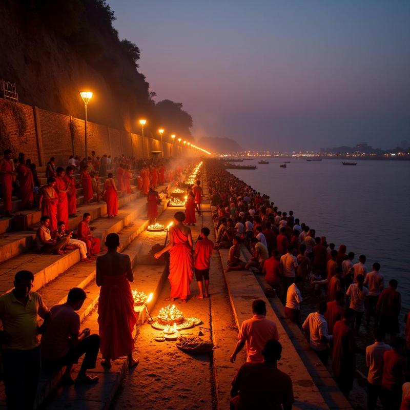 Evening aarti ceremony on the Ganges in Varanasi