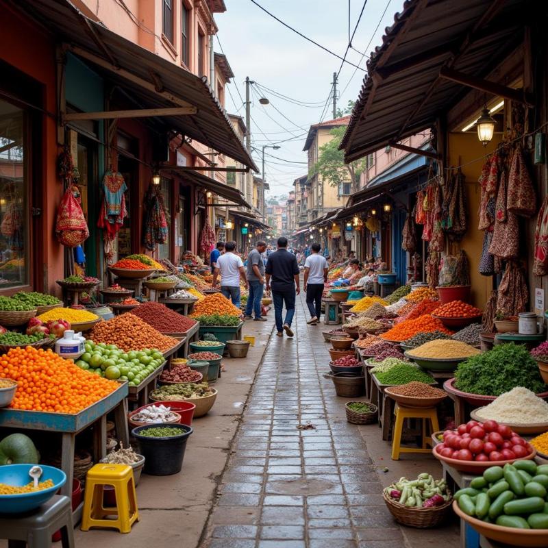 A bustling local market in Vasai showcasing fresh produce and local handicrafts.